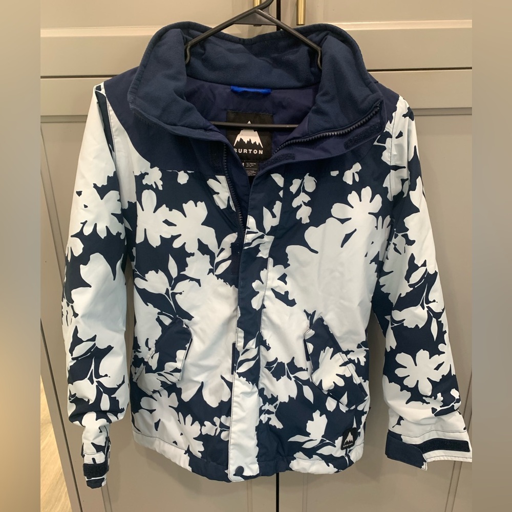 🪻❄️🏂🎿 Burton Girls Hooded snowboarding skiing Navy flower jacket Size M